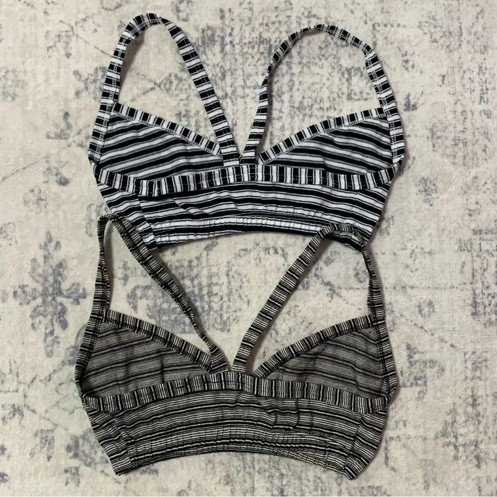 Striped Women's Bralette Set - Black and White - Picture 2 of 3